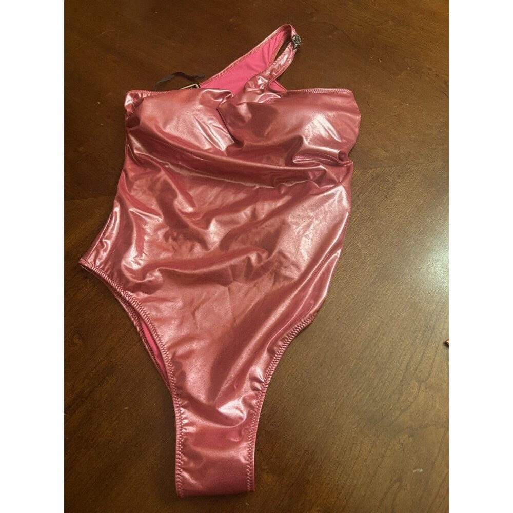 Kurt Geiger Fushua Shimmer Eagle Charm One Shoulder Swimsuit One Piece Sz M NWT - Picture 3 of 12